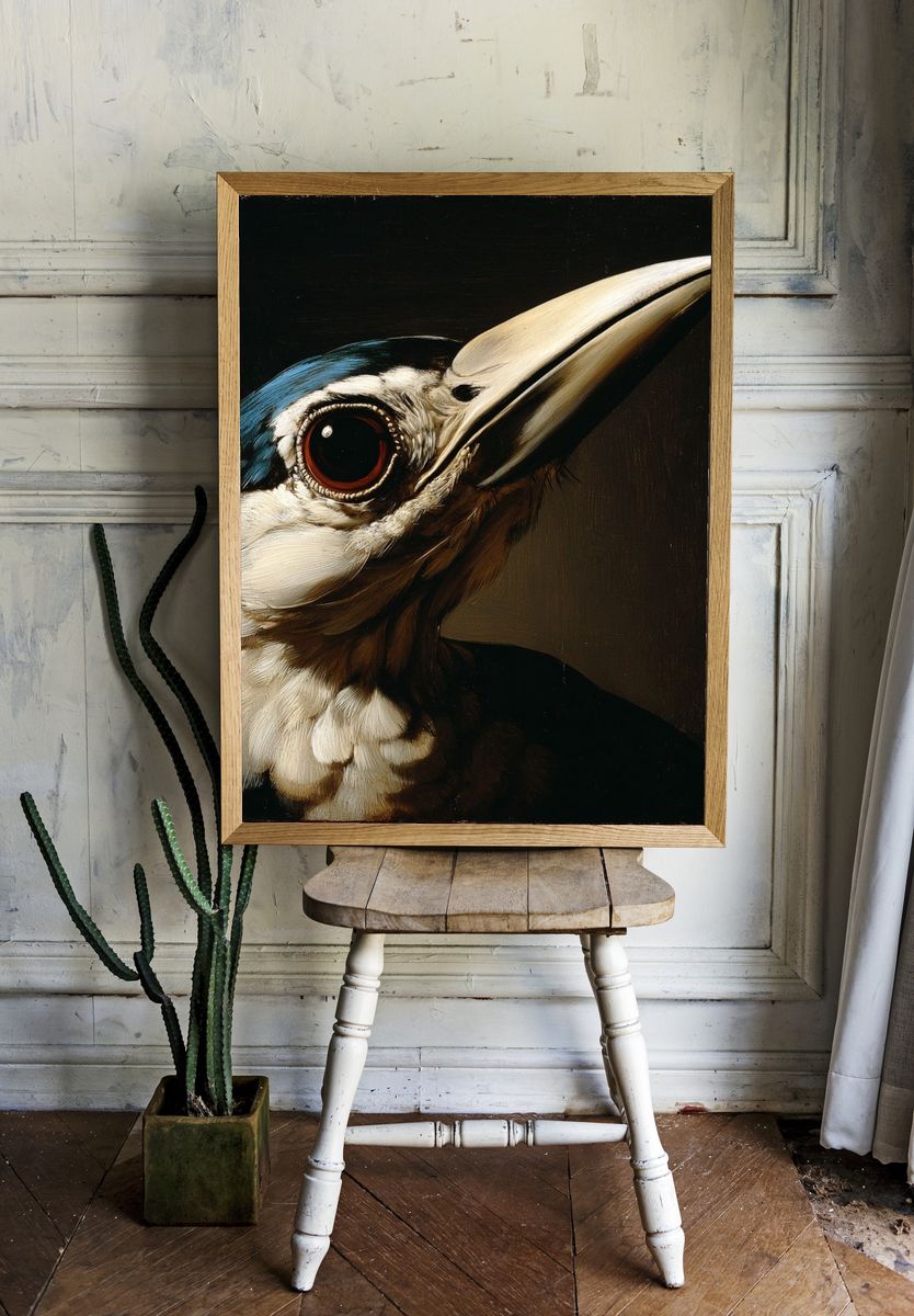 Kingfisher Portrait Illustration Poster. room preview