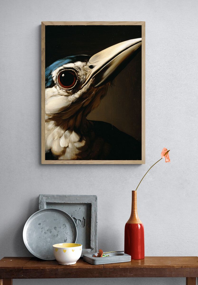 Kingfisher Portrait Illustration Poster. — room view 3