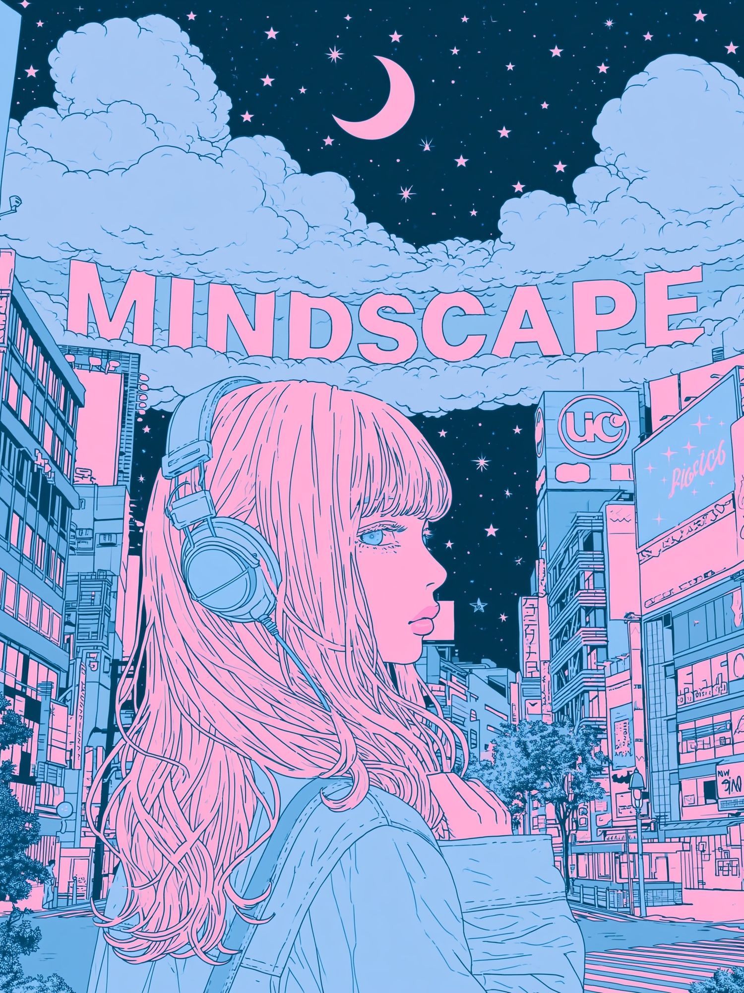 Dreamy Cityscape Anime Print. poster — anime art