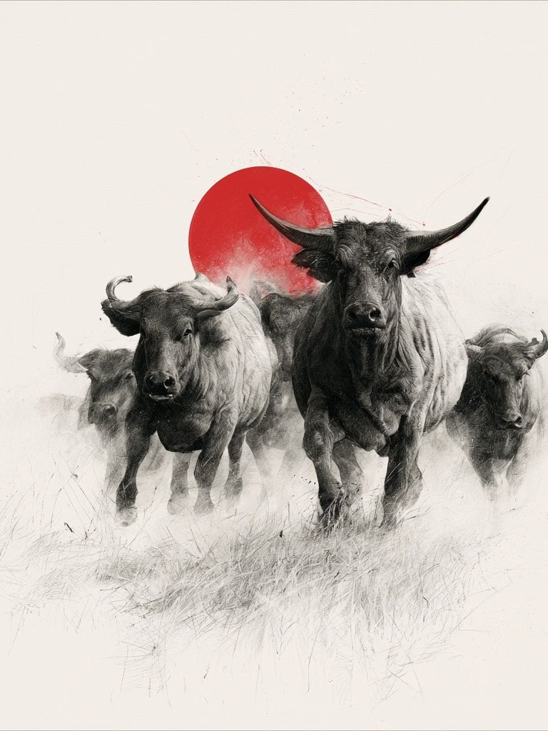Charging Bulls Ink Poster. poster — animals art