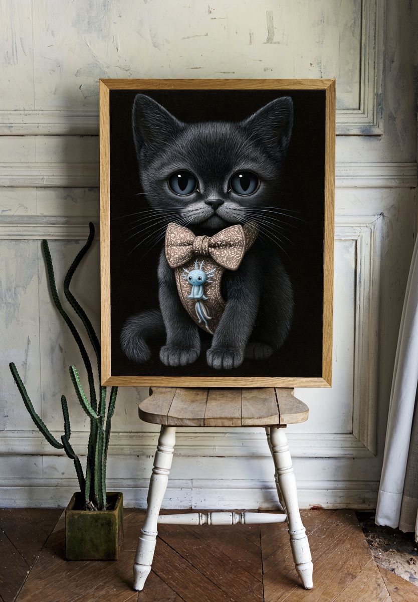 Black Kitten Portrait Illustration Poster. room preview