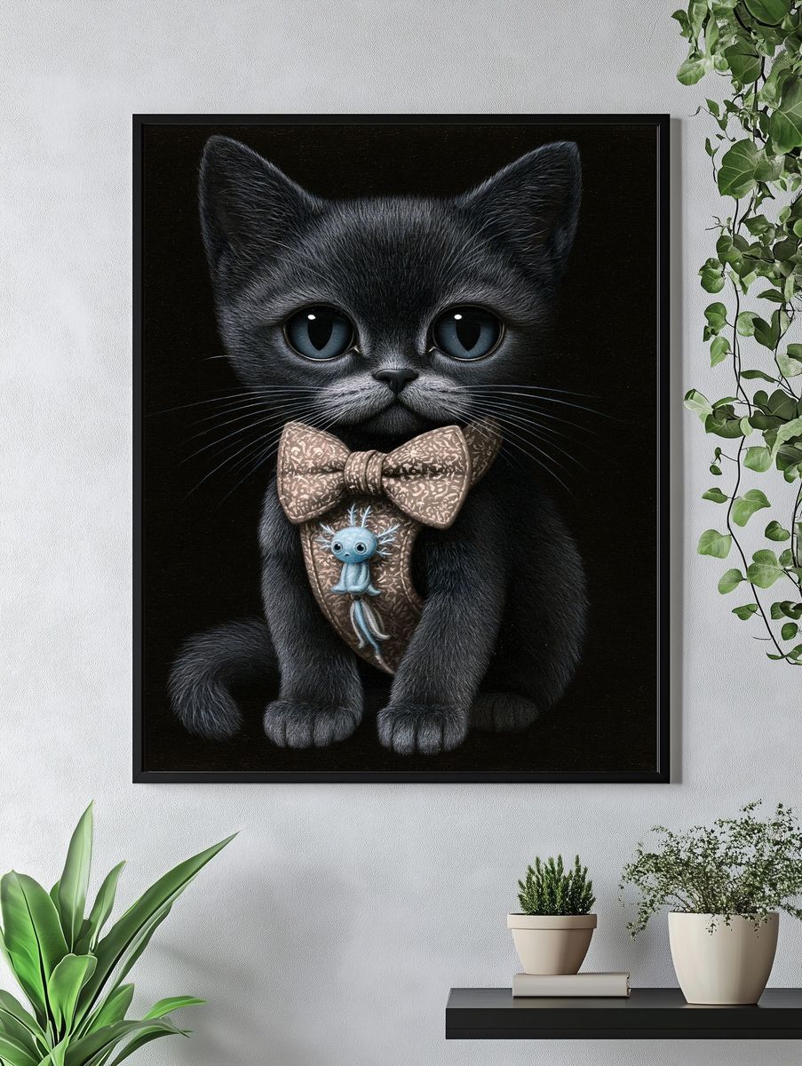Black Kitten Portrait Illustration Poster. — room view 4