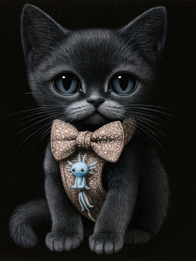 Black Kitten Portrait Illustration Poster.