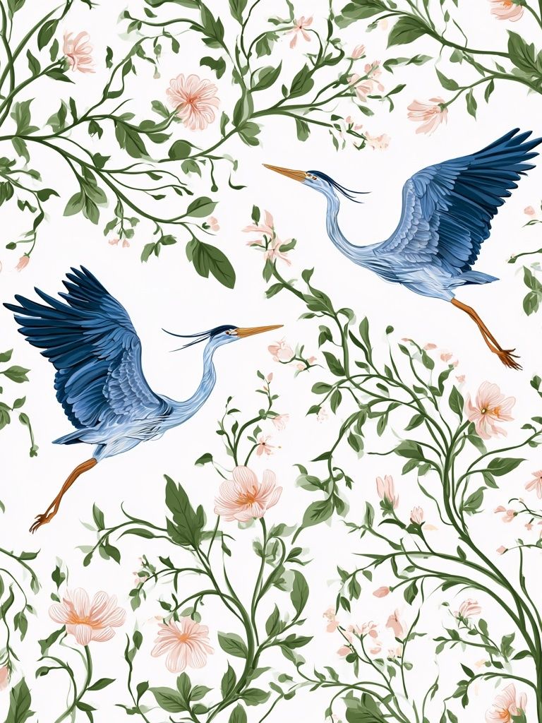 Blue Herons Floral Pattern Print. poster — animals art