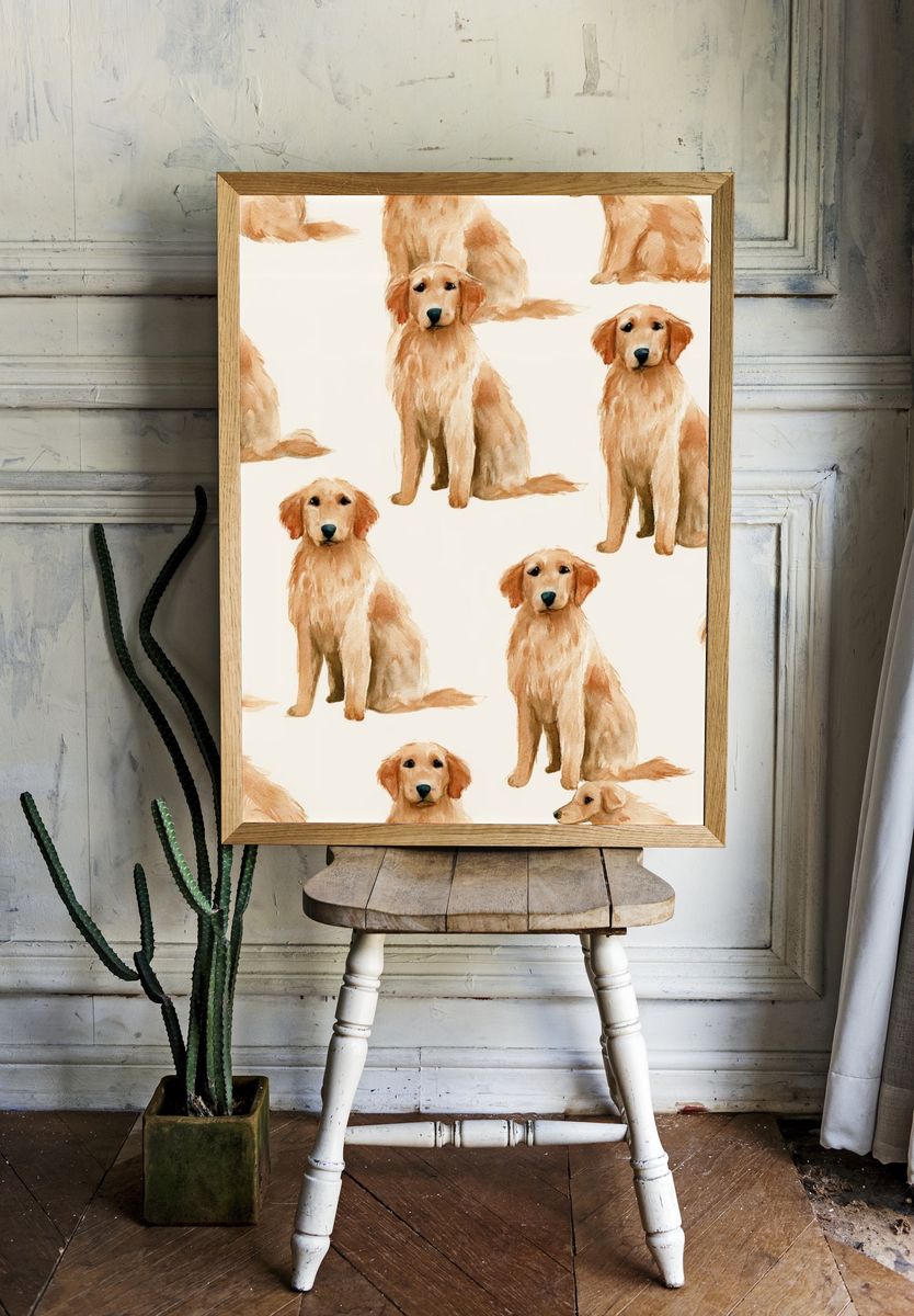 Golden Retriever Watercolor Print. — room view 1