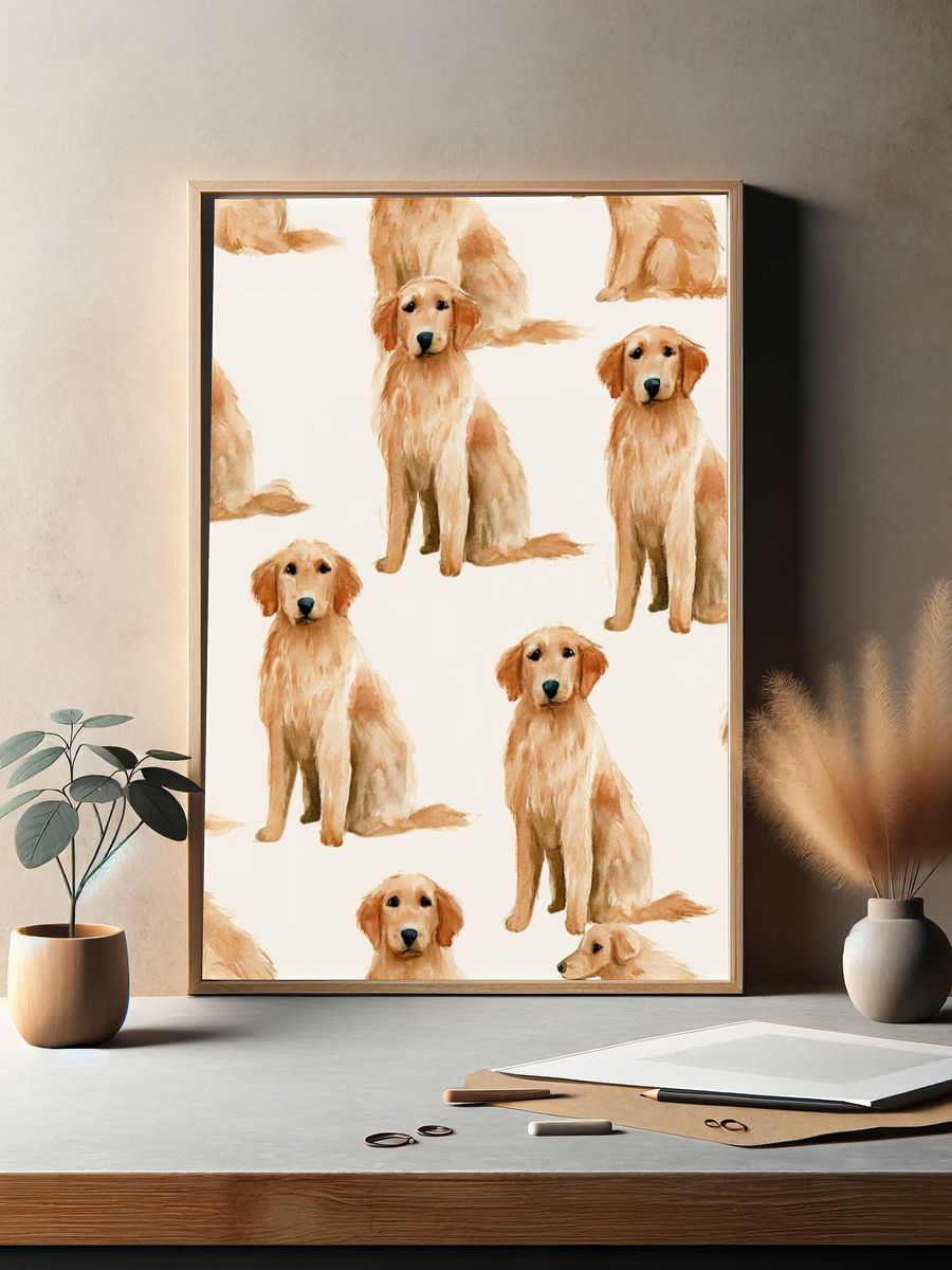 Golden Retriever Watercolor Print. — room view 2
