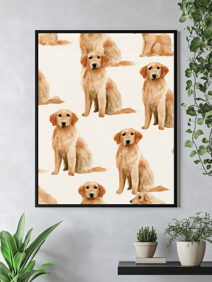 Golden Retriever Watercolor Print. — room view 4