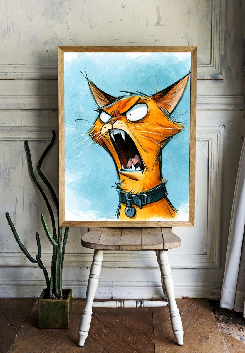 Angry Cat Illustration Poster. — room view 1