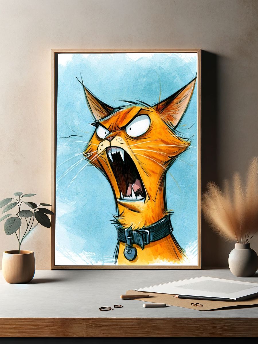 Angry Cat Illustration Poster. — room view 2