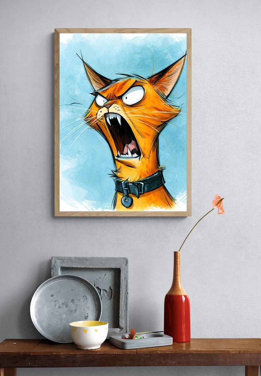 Angry Cat Illustration Poster. — room view 3