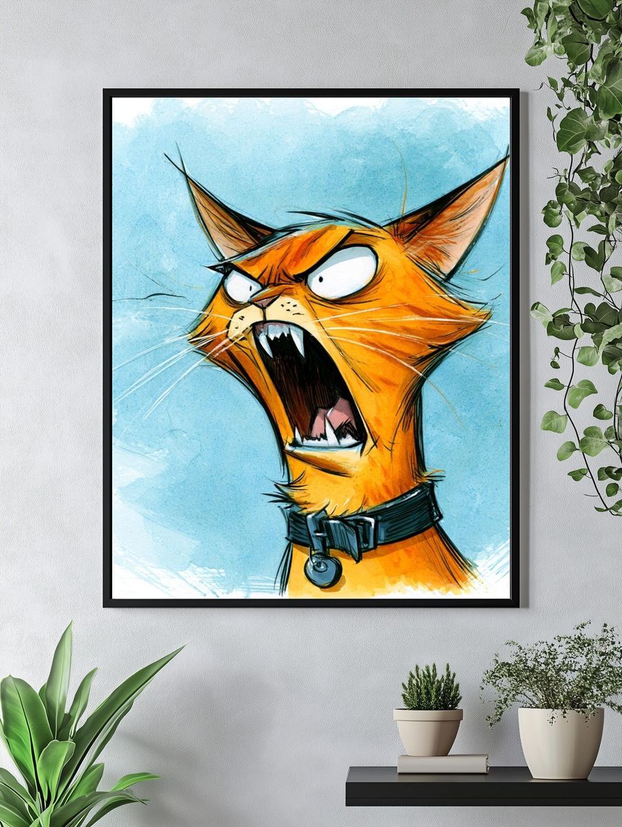 Angry Cat Illustration Poster. — room view 4