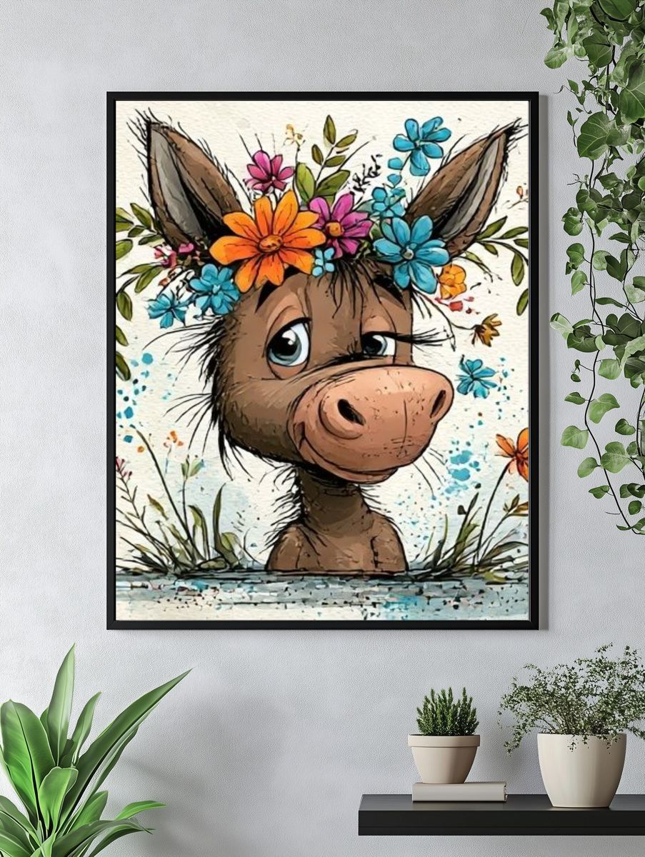 Floral Donkey Watercolor Poster. — room view 4