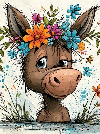 Floral Donkey Watercolor Poster.