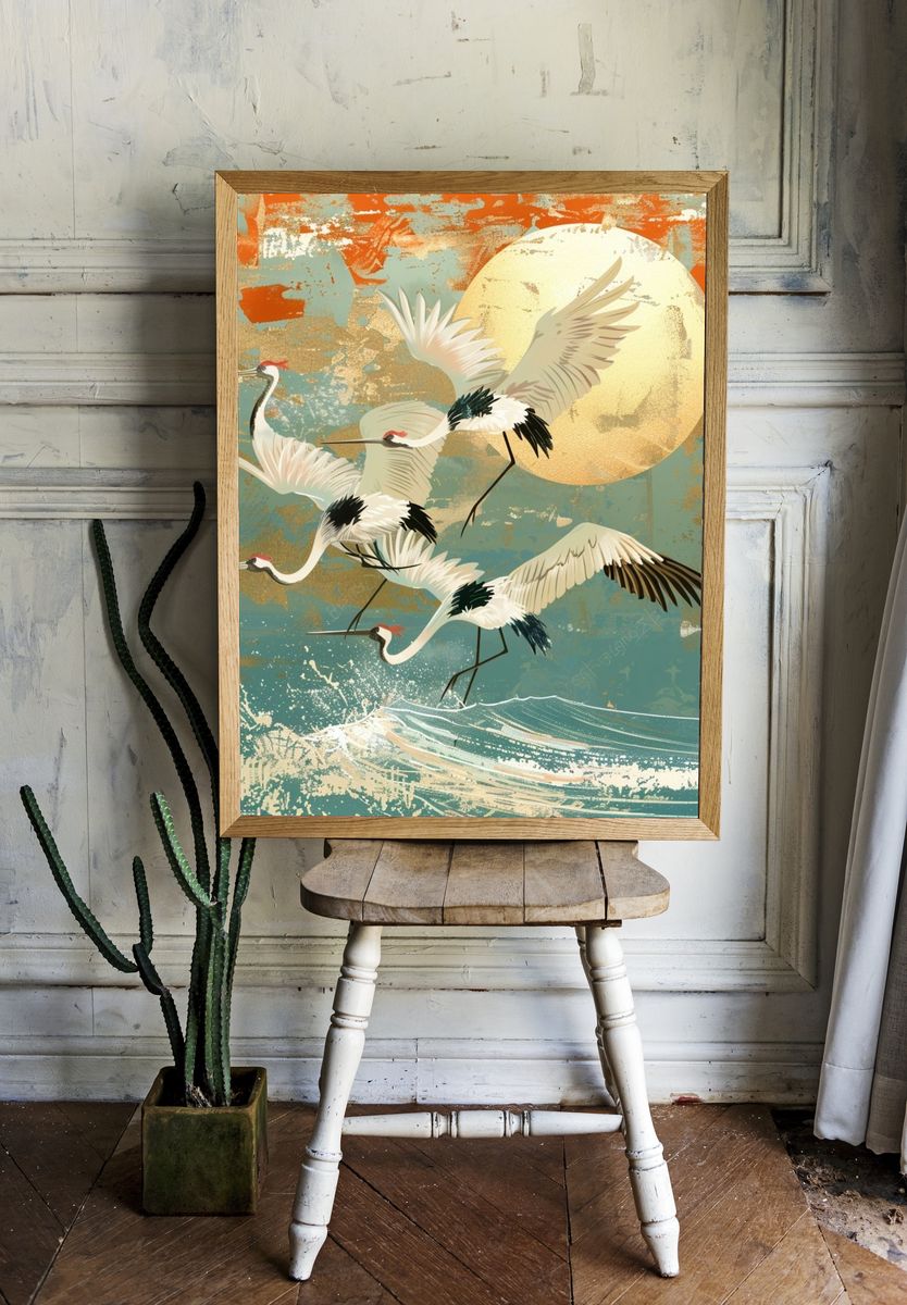 Crane Flight — Japanese Illustration Print. room preview