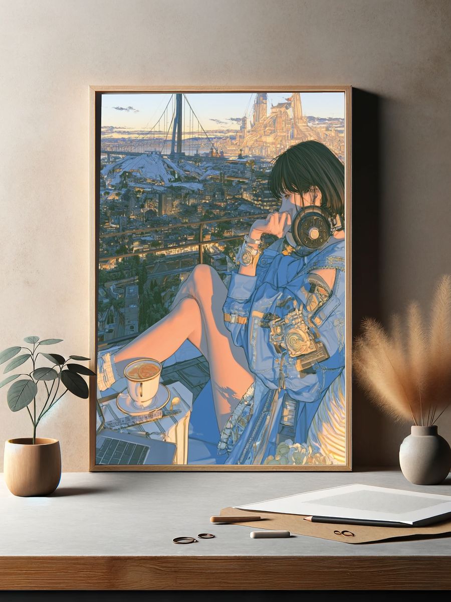 Anime Cityscape Balcony Print. — room view 2