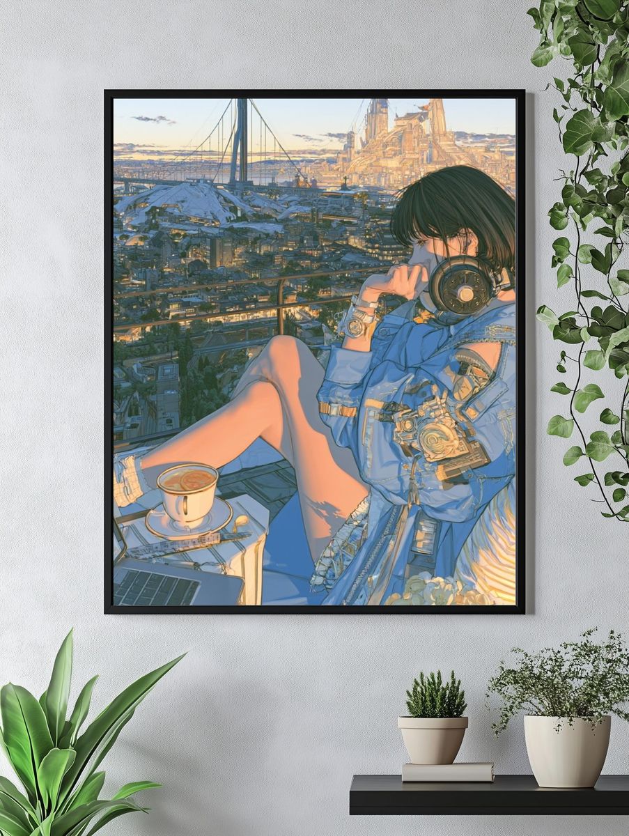 Anime Cityscape Balcony Print. — room view 4