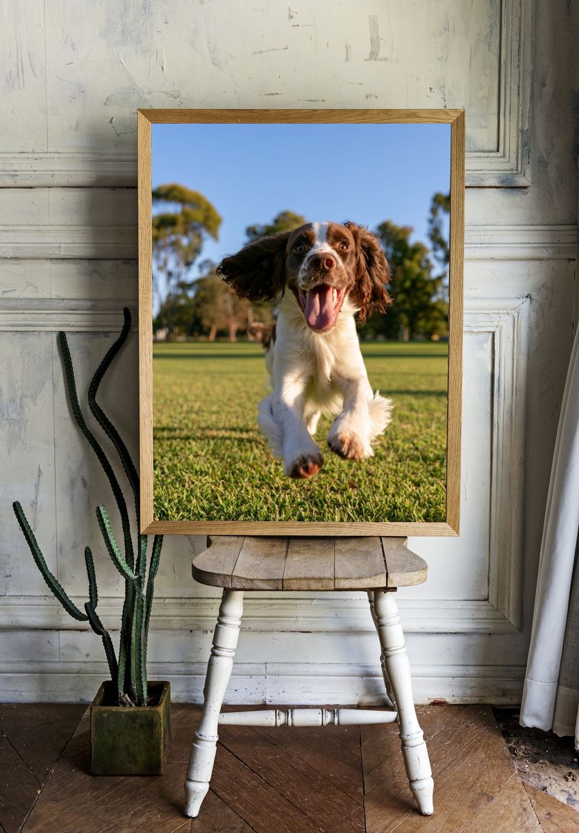 Happy Spaniel Run Photography Poster. room preview