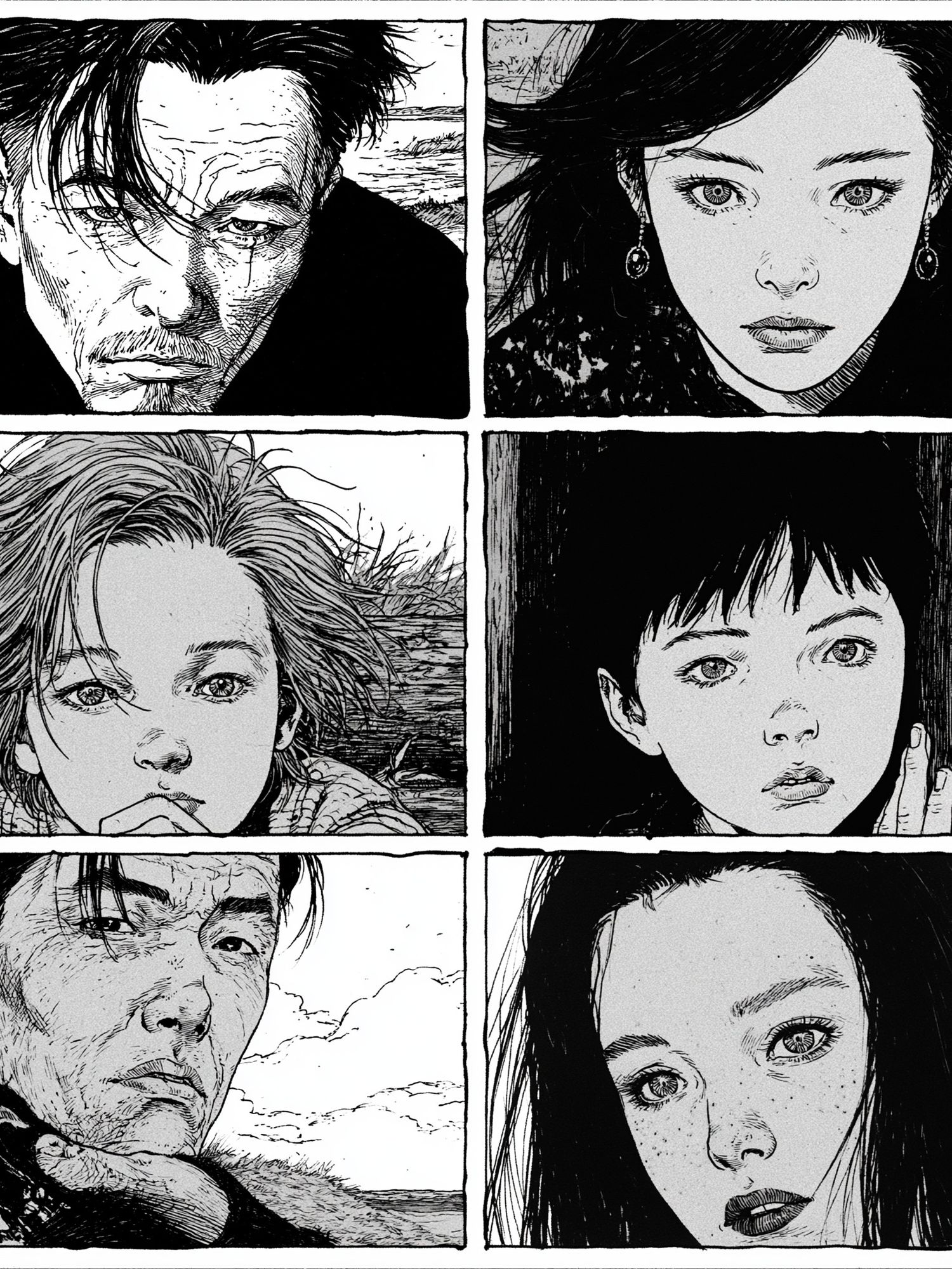 Manga Portrait Grid Black-White Print. poster — anime art