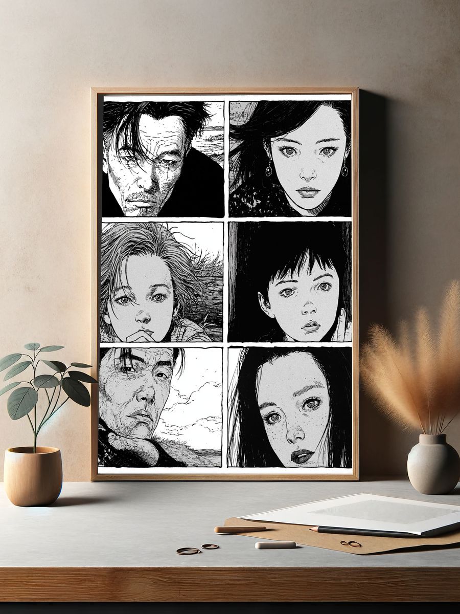 Manga Portrait Grid Black-White Print. — room view 2