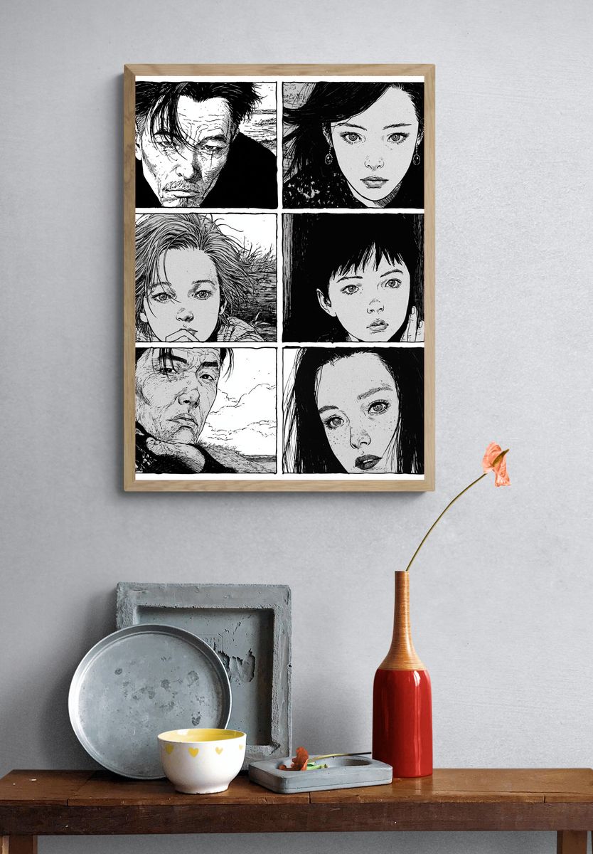 Manga Portrait Grid Black-White Print. — room view 3