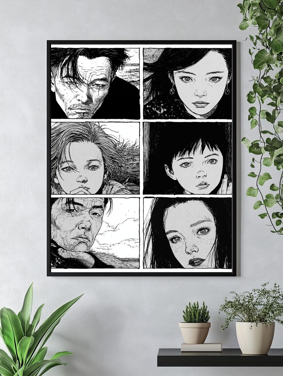 Manga Portrait Grid Black-White Print. — room view 4