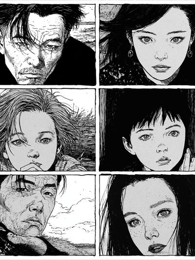 Manga Portrait Grid Black-White Print.