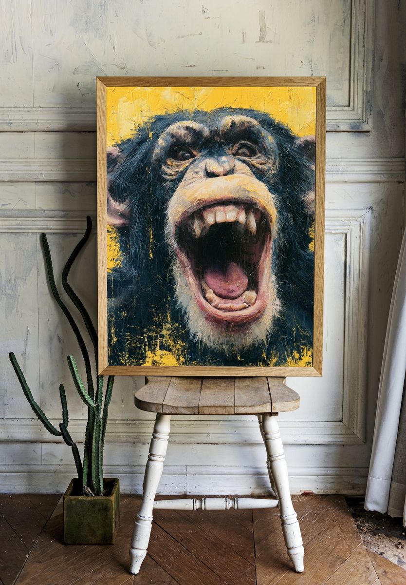 Roaring Chimpanzee Portrait Poster. room preview