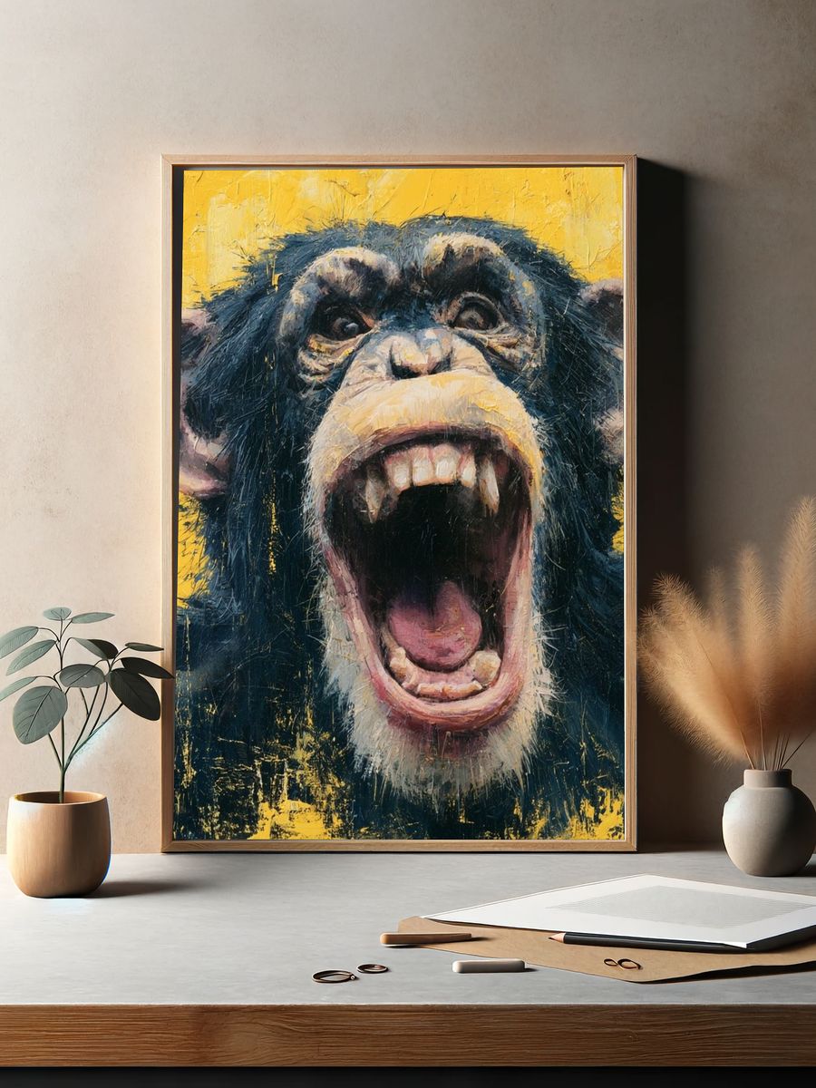 Roaring Chimpanzee Portrait Poster. — room view 2