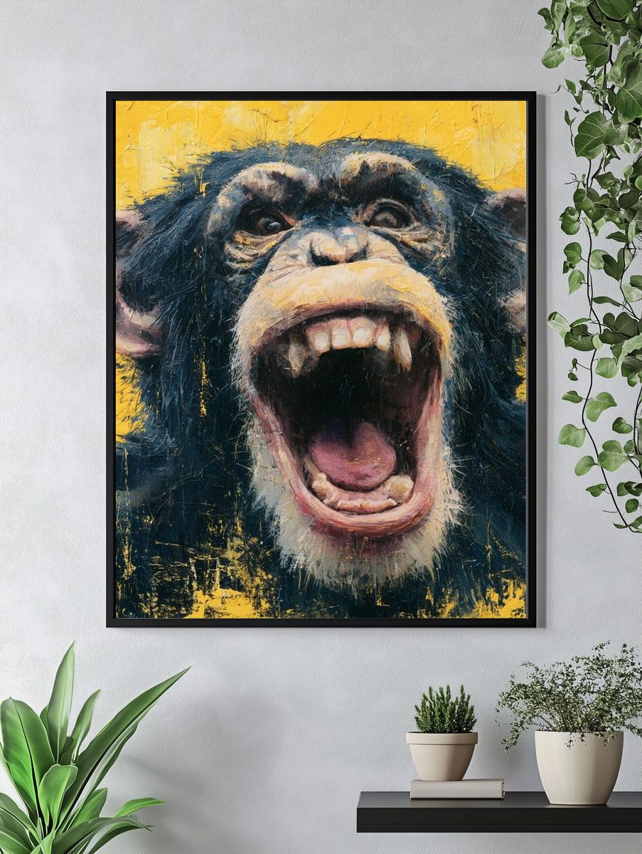 Roaring Chimpanzee Portrait Poster. — room view 4