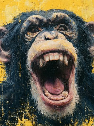 Roaring Chimpanzee Portrait Poster.