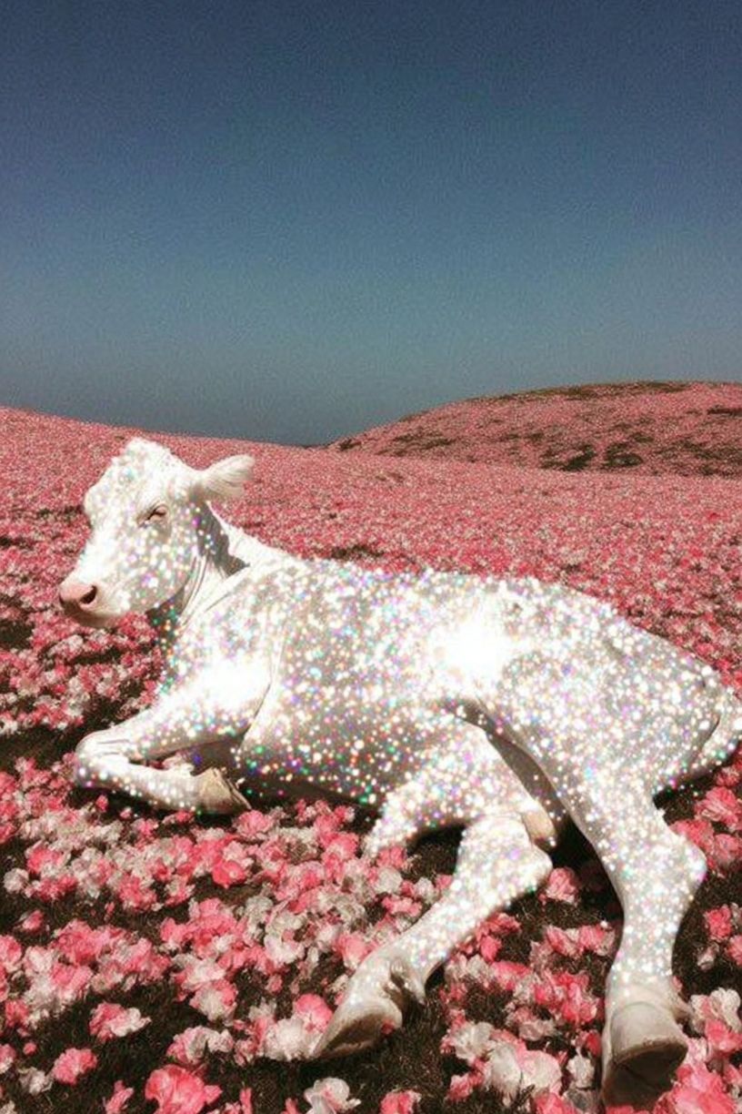 Sparkling Cow in Flower Field Print. poster — animals art
