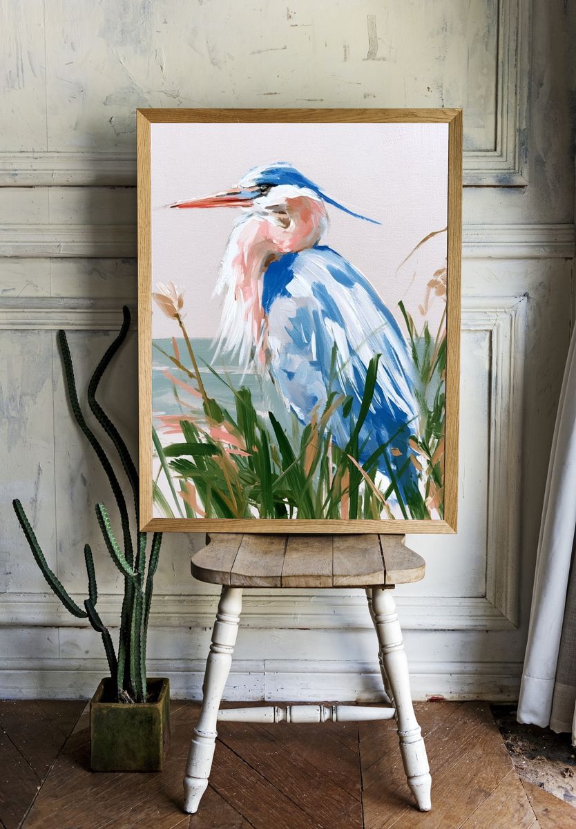 Blue Heron Coastal Painting Poster. room preview