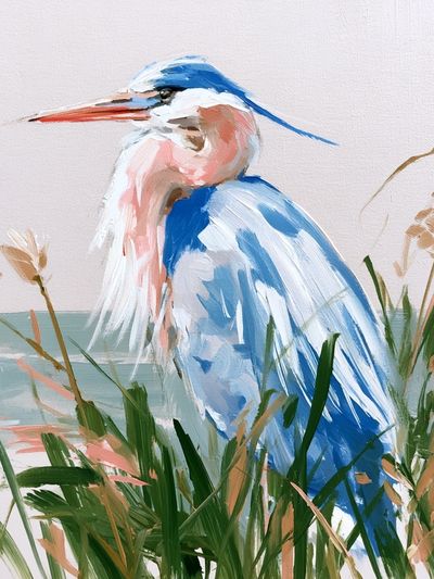 Blue Heron Coastal Painting Poster. poster