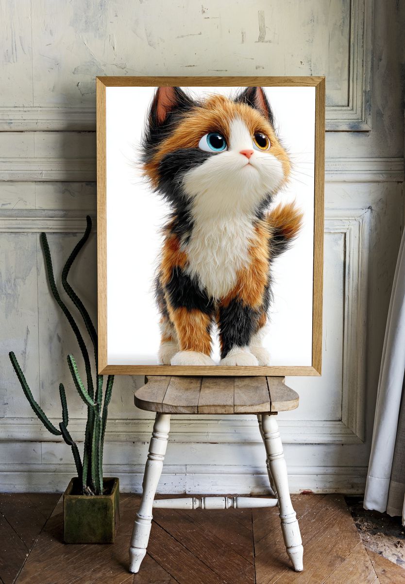 Calico Kitten Illustration Poster. room preview