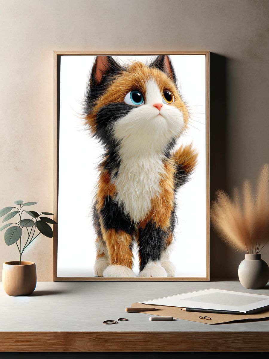 Calico Kitten Illustration Poster. — room view 2
