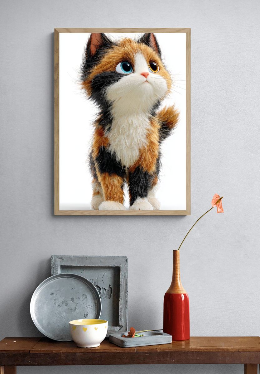 Calico Kitten Illustration Poster. — room view 3