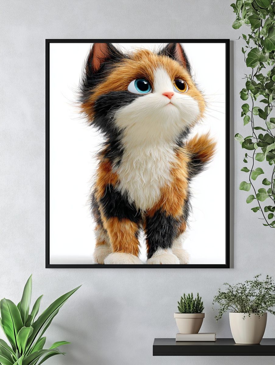 Calico Kitten Illustration Poster. — room view 4