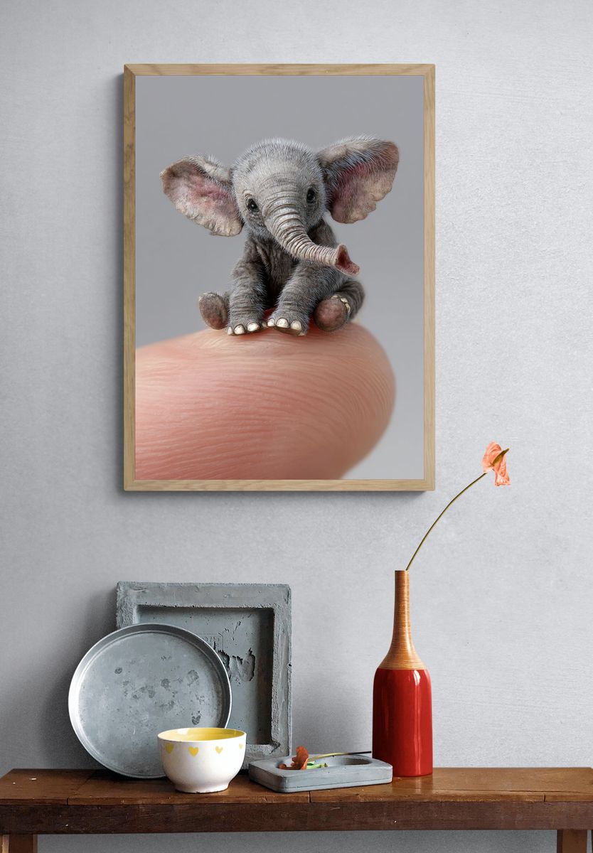 Tiny Elephant Photography Poster. — room view 3