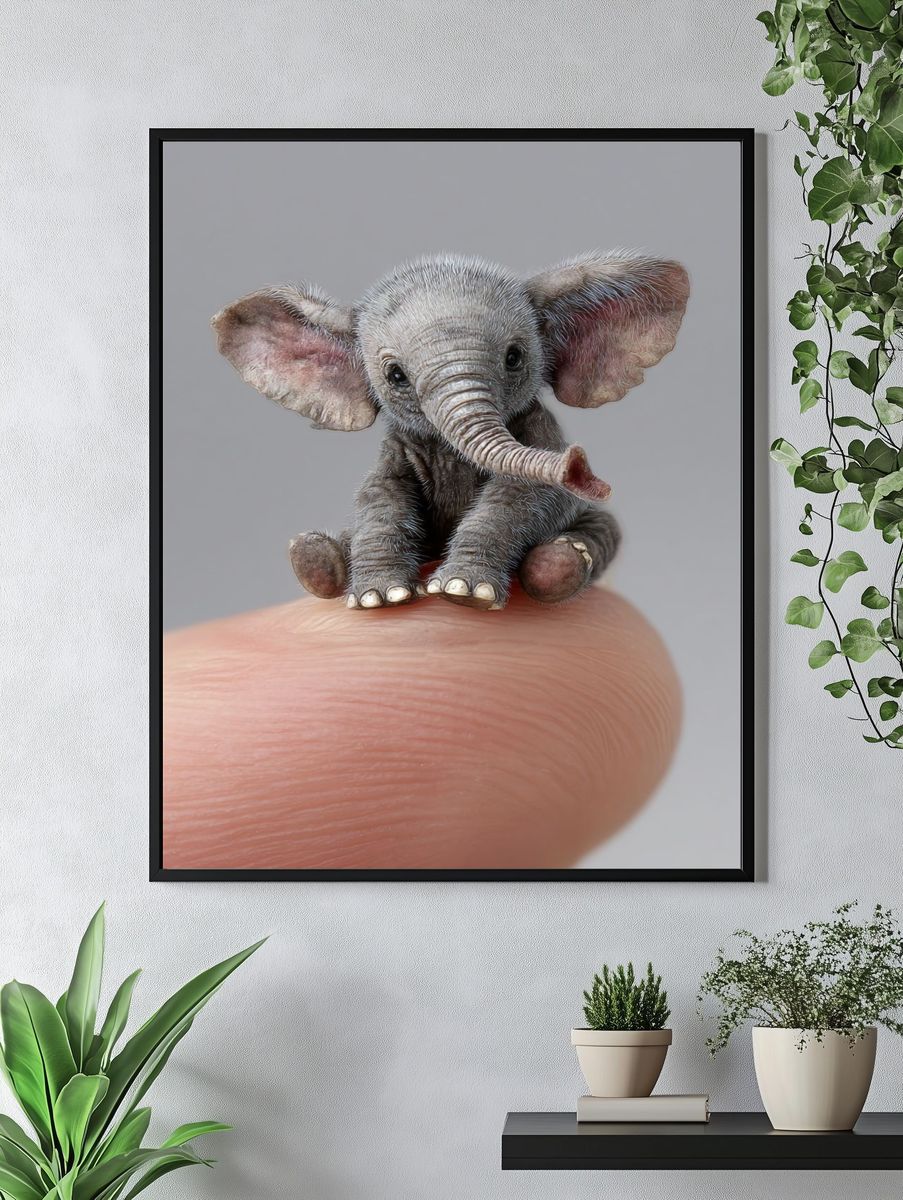 Tiny Elephant Photography Poster. — room view 4