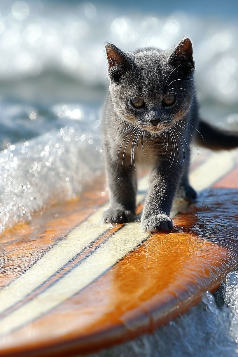 Surfboard Kitten Photography Poster. poster — animals art