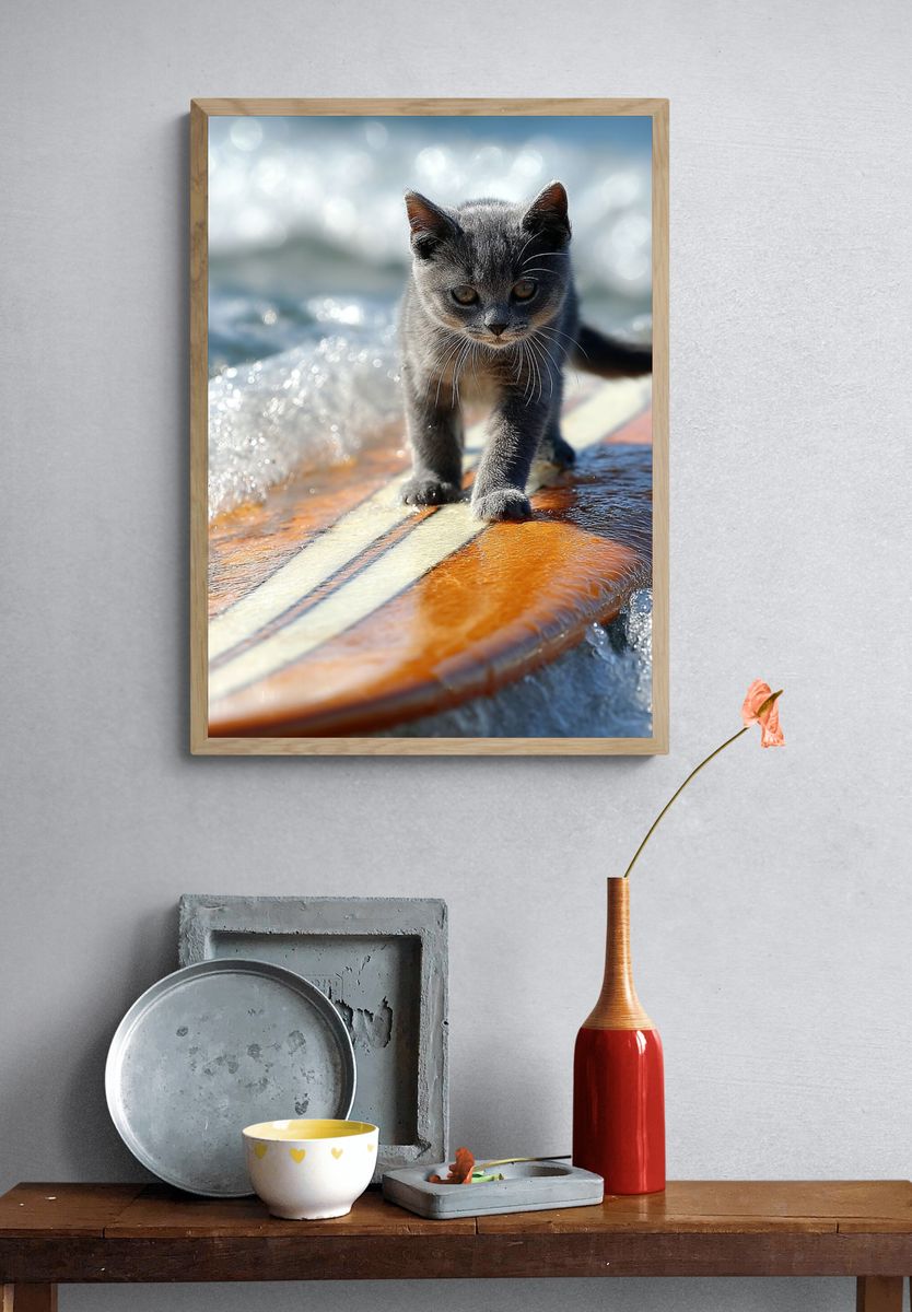 Surfboard Kitten Photography Poster. — room view 3