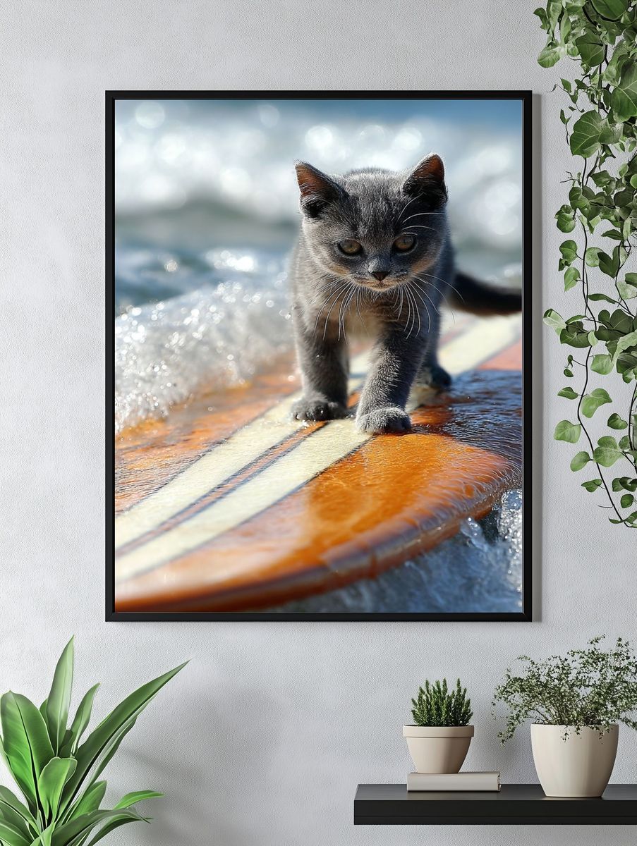 Surfboard Kitten Photography Poster. — room view 4