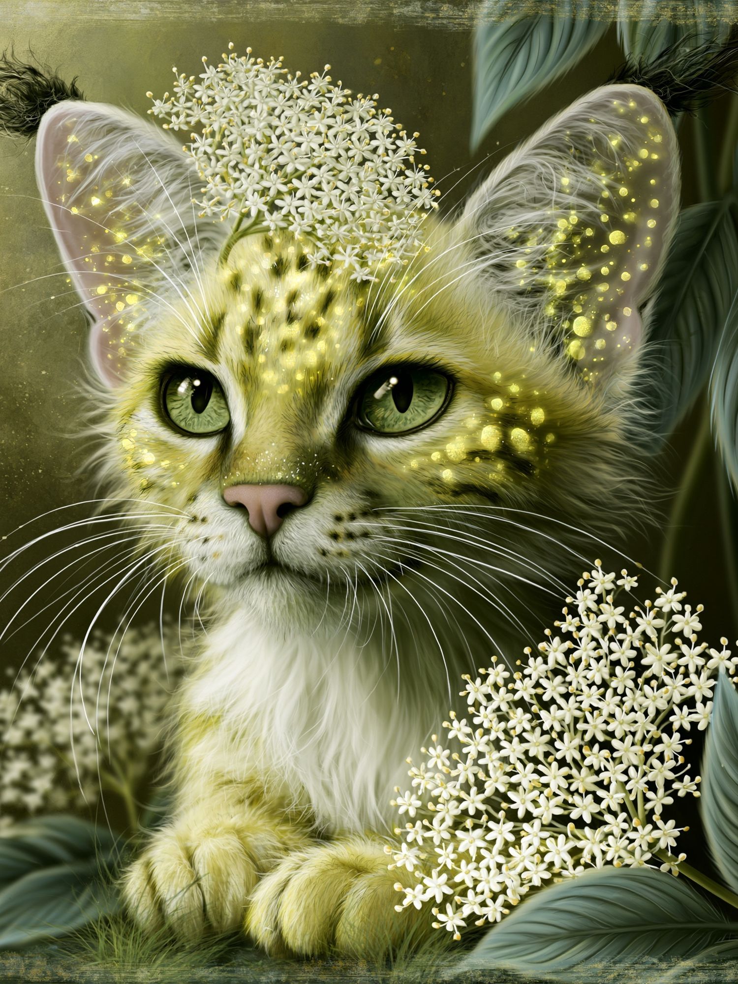 Floral Cat Portrait Poster. poster detail