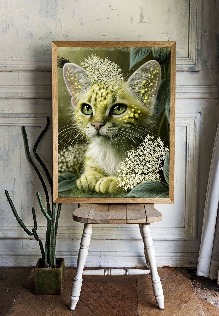 Floral Cat Portrait Poster. room preview