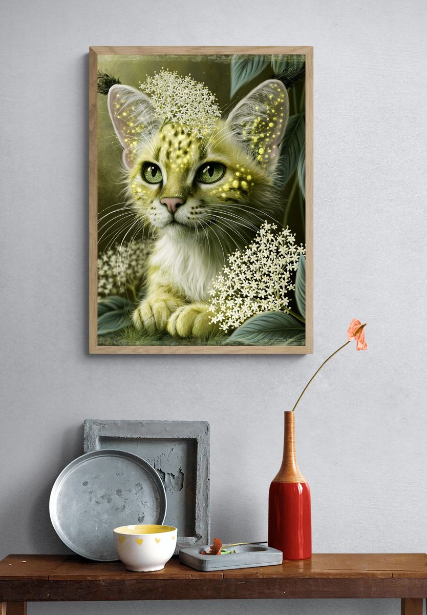 Floral Cat Portrait Poster. — room view 3