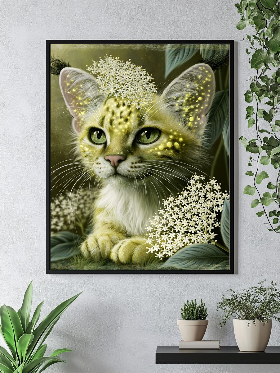 Floral Cat Portrait Poster. — room view 4