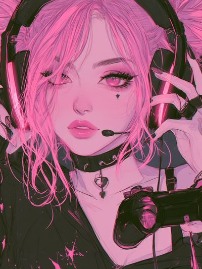 Pink Gamer Girl Anime Poster. poster