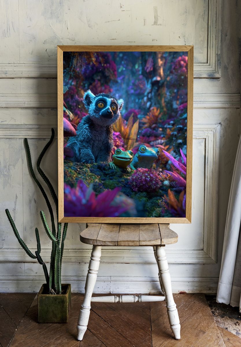 Enchanted Forest Lemur Illustration Poster. — room view 1