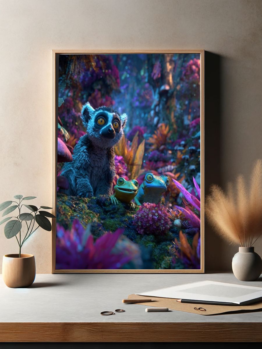 Enchanted Forest Lemur Illustration Poster. — room view 2