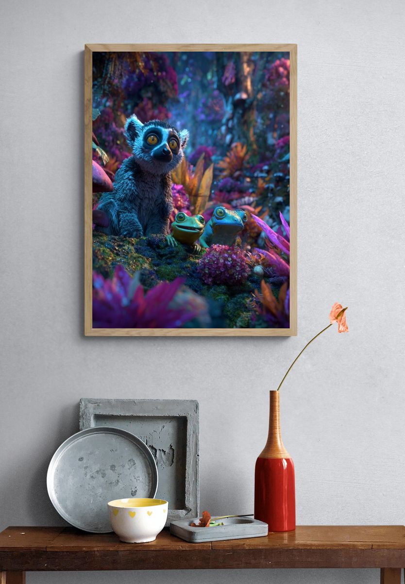 Enchanted Forest Lemur Illustration Poster. — room view 3